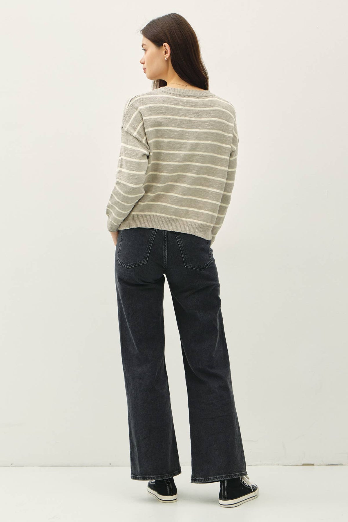 The Rowan Striped Henley Pullover Sweater – Cotton Slub Knit, Casual Drop Shoulder Crewneck