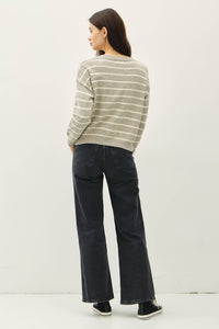 The Rowan Striped Henley Pullover Sweater – Cotton Slub Knit, Casual Drop Shoulder Crewneck