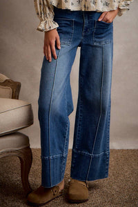 Blue Ridge Mid Rise  Pintuck Flare Jeans: Dark Wash
