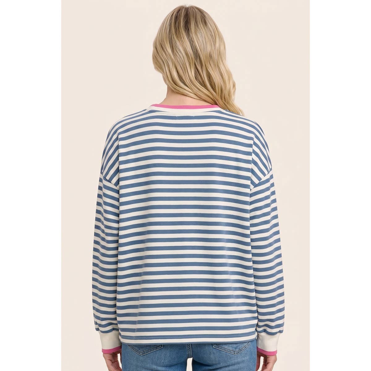 RELAXTED FIT STRIPED SWEATSHIRT: CAMEL / S-M-L-XL(2-2-2-1)