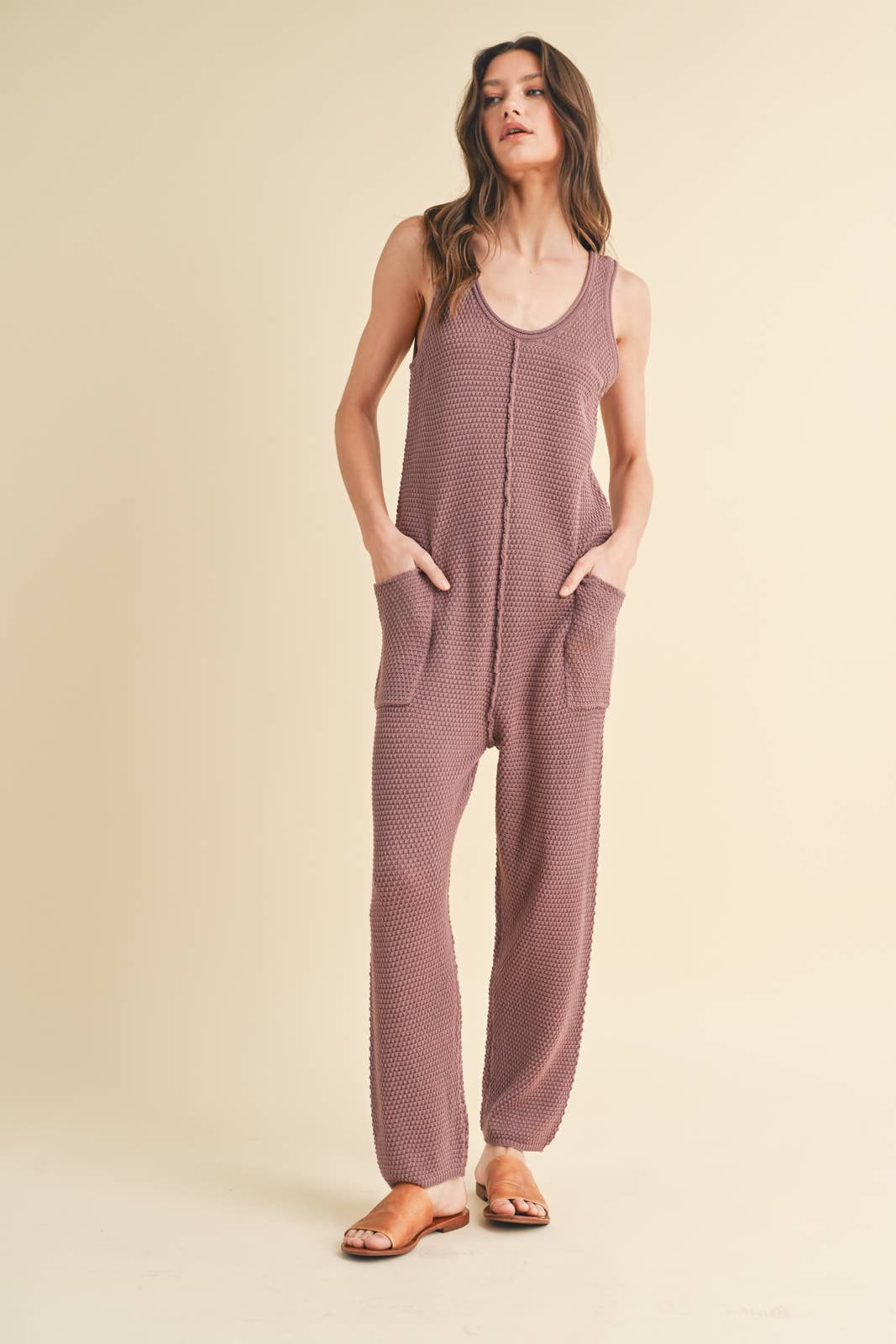 Olivia Sweater Jumpsuit: Red Bean