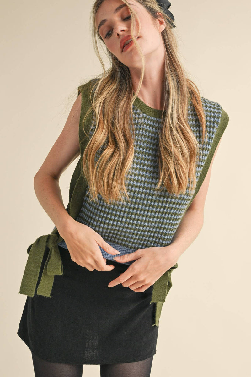 The Ivy Tie Sweater Vest: Olive/Blue