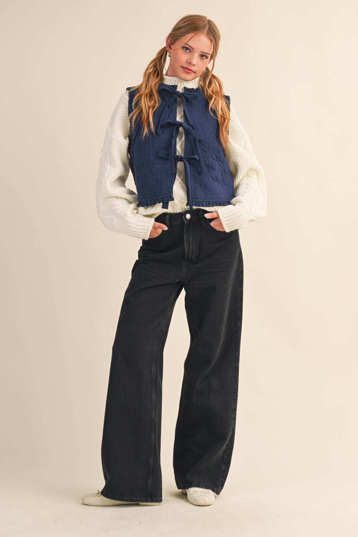Tie It Together Quilted Vest: Navy