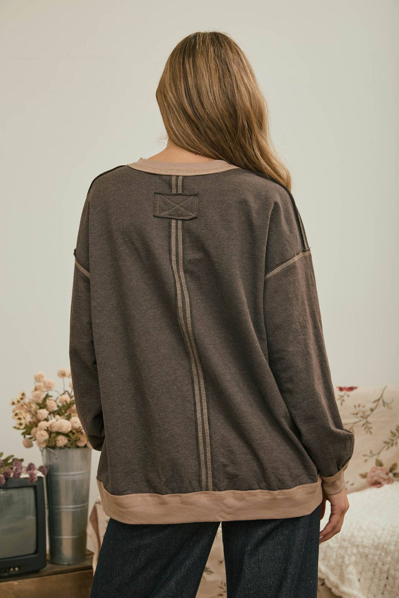 The Off Duty Contrast Knit Top: Chocolate Brown