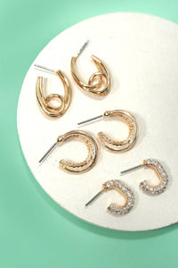 Gold Rhinestone Huggie Hoop Earring Trio – Titanium Post Hypoallergenic Set