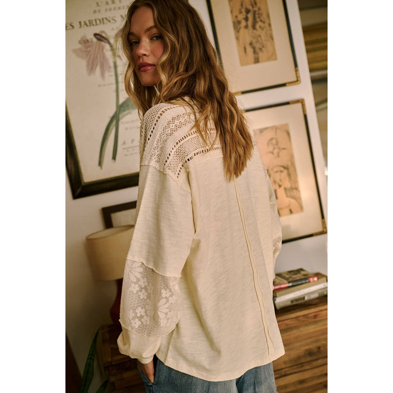 The Willow Lace Mix Top: Natural