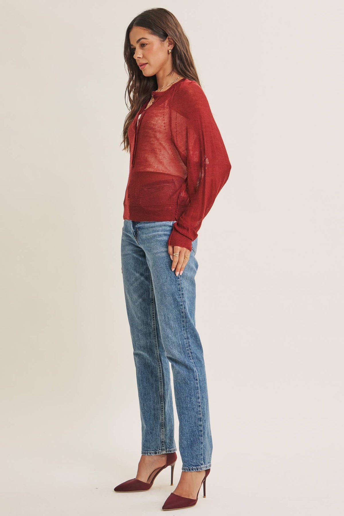 Morning Layer Airy Wool Blend Henley Sweater