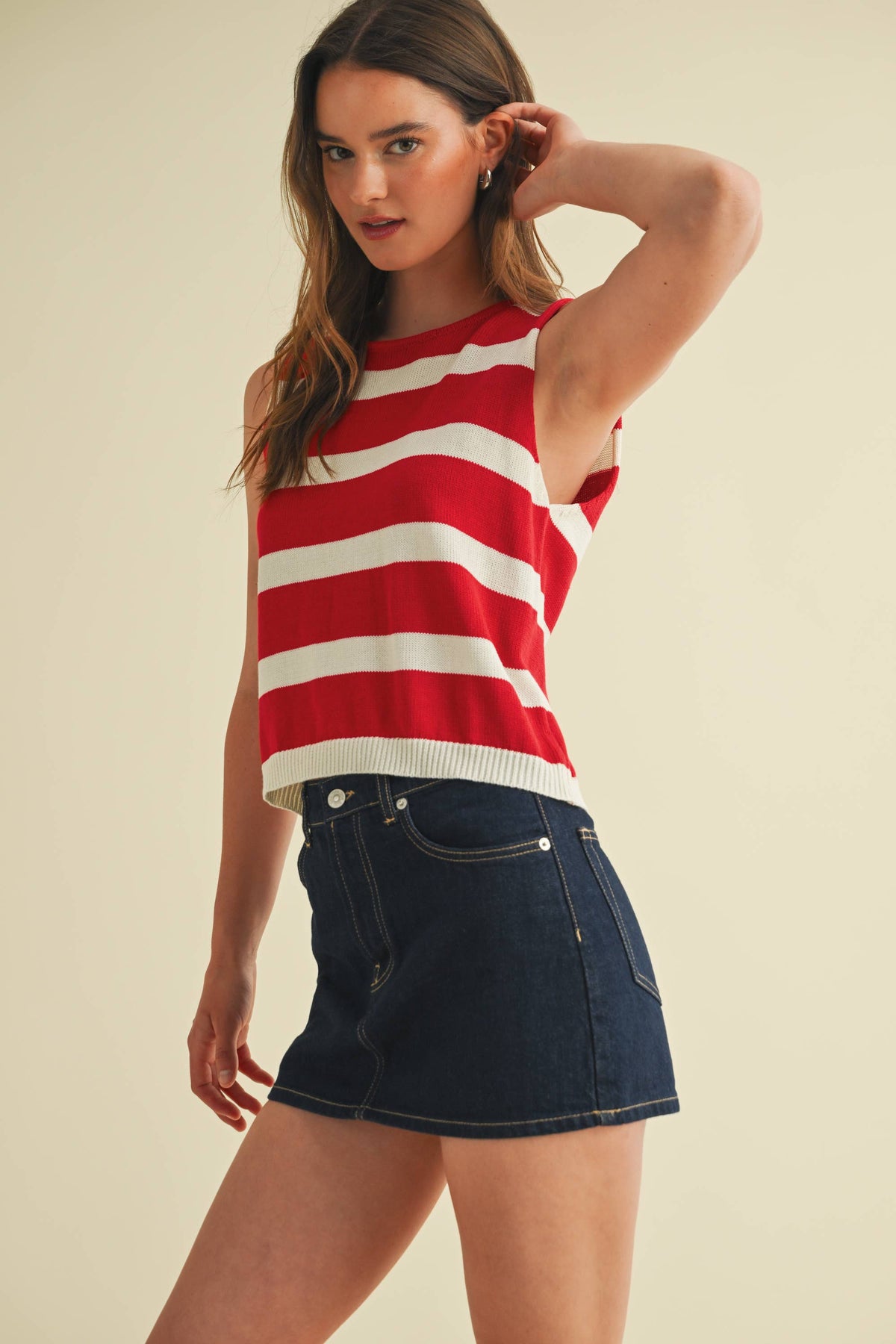 The Liberty Stripe Sweater Vest: Red/White