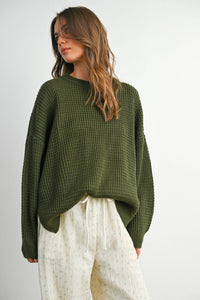 Everyday Essential Waffle Knit Sweater: Olive