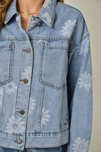 The Brixton Floral Denim Jacket: Light Wash