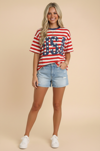 USA 250th Anniversary Stripe Tee – Oversized Patriotic Graphic T-Shirt