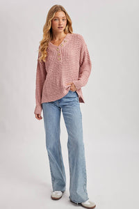 owan Button-Front Thermal Sweater Top – Cozy Knit Henley, Neutral Fall Sweater | Northern Belle Boutique