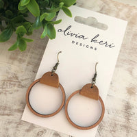 Cherry Wood & Leather Hoop Earrings – Lightweight Statement Earrings with Antique Bronze Hooks