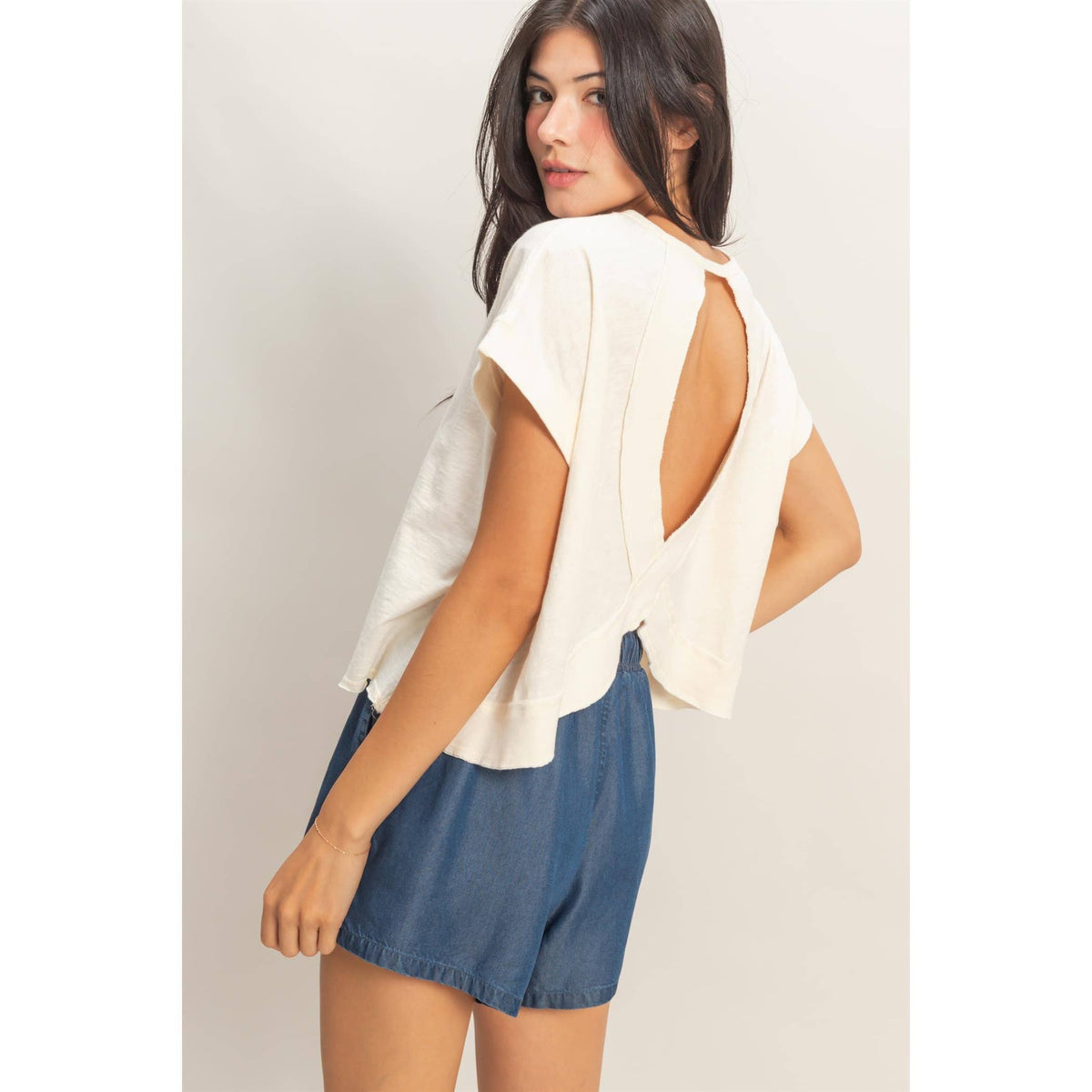 The Remi Vintage Open-Back Tee: Whip Cream
