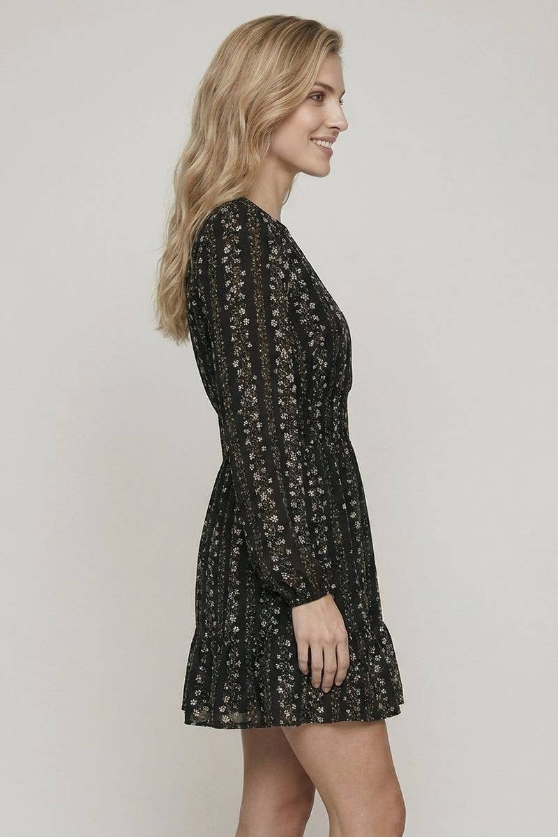 The Elodie Floral Mini Dress: Black