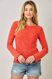 61364 Washed Thermal Essential Top: Green Apple / Small