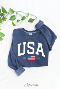 USA Flag Graphic Sweatshirt – Unisex 1776 Fleece Pullover in Mineral Wash