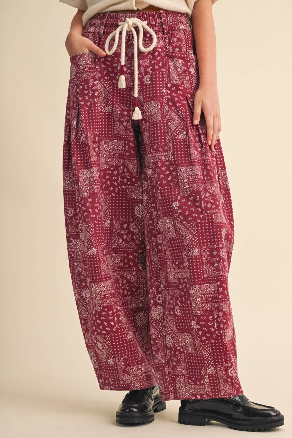 The Jolene Bandana Barrel Pants: Berry Brick