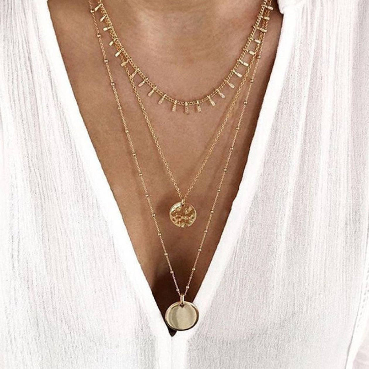 Dainty 18K Gold Stainless Steel Layered Coin Necklace