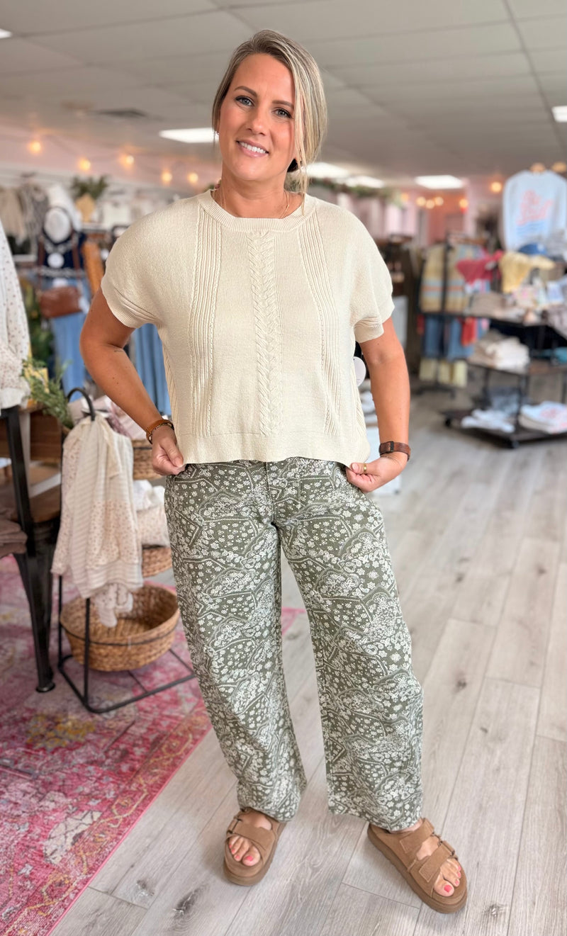 Easy Days Cable Knit Sweater Top: Sandstone