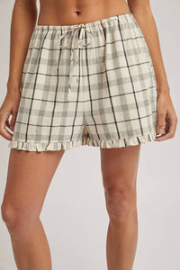 The Sadie Plaid Ruffle Shorts: Cream/Black