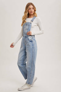 Juniper Barrel Leg Denim Overalls – Vintage Medium Wash Barrel-Leg Overalls with Adjustable Straps