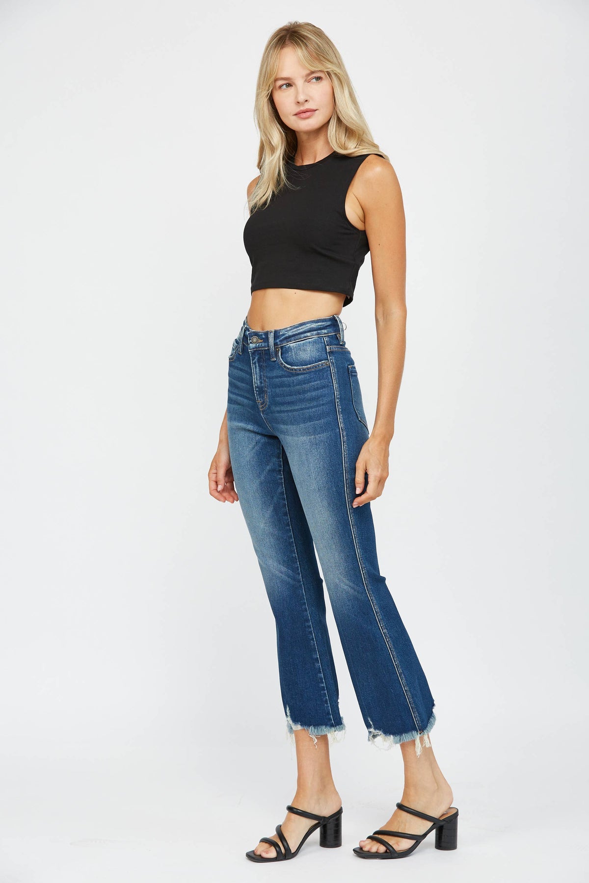 Mica Denim High Rise Crop Flare: Dark Moscato