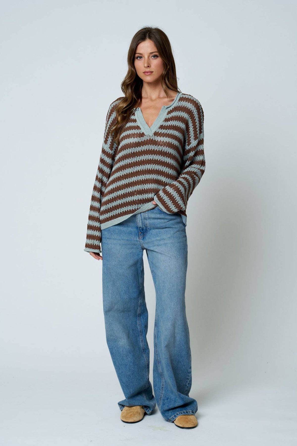 Autumn Social Stripe Sheer Knit Sweater