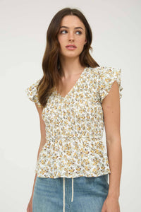 The Willa Smocked Floral Peplum Top – Burgundy Ruffle Sleeve Blouse