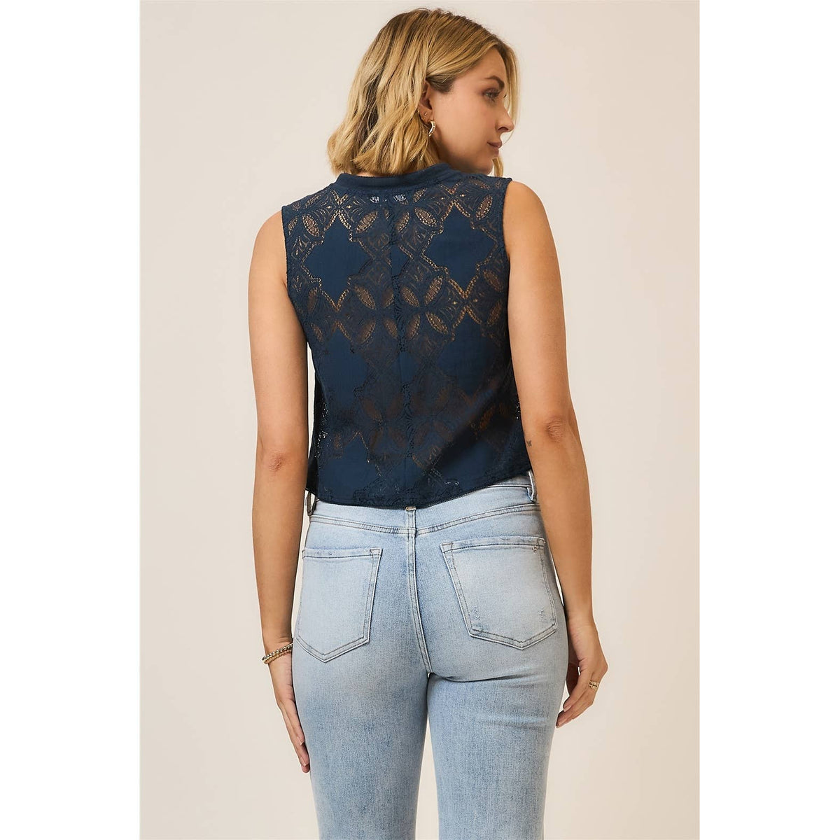 The Isla Lace Button Tank: Navy