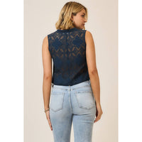 The Isla Lace Button Tank: Navy