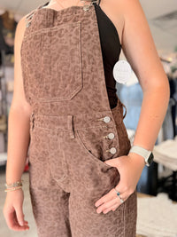 Savannah Vintage Leopard Barrel Leg Overalls
