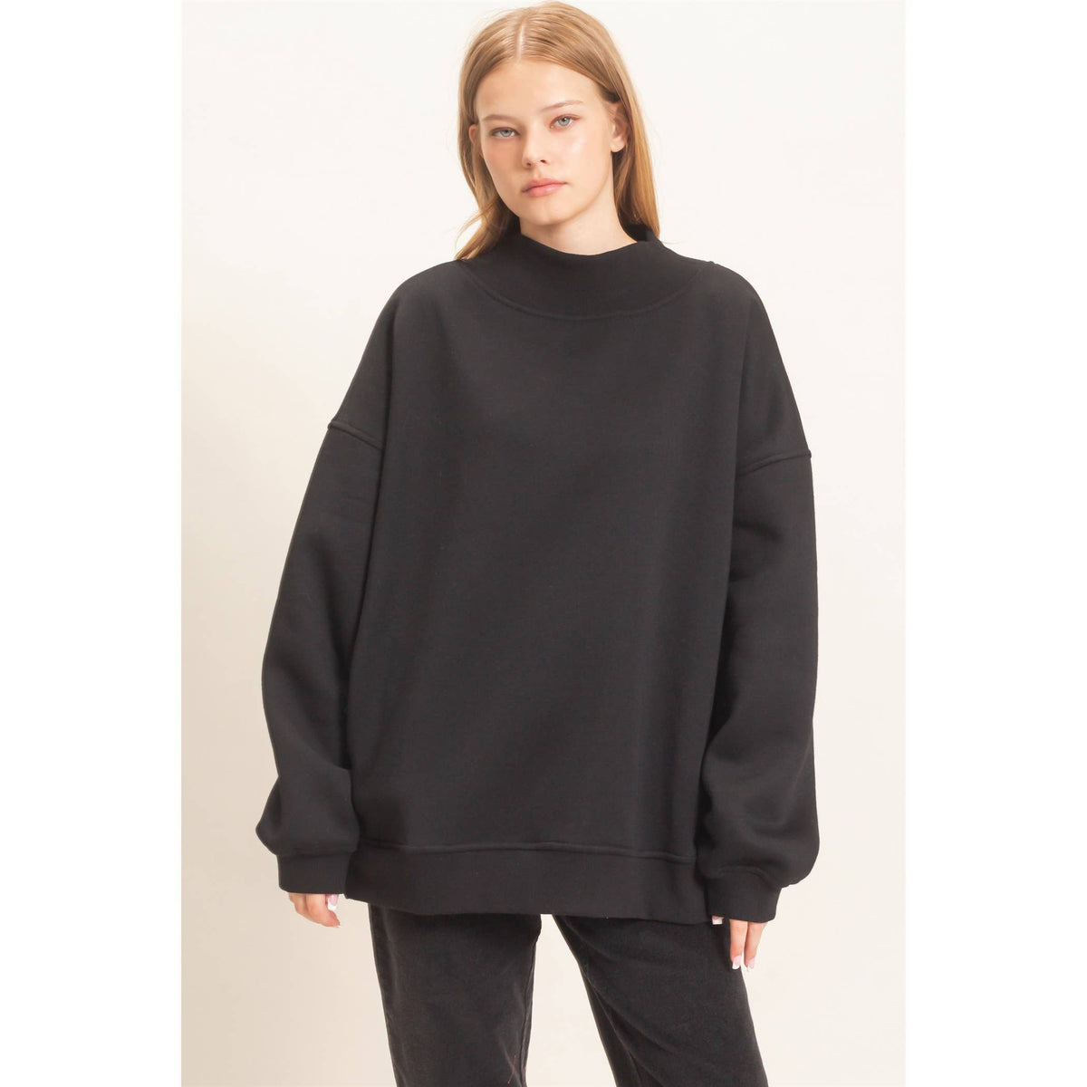 Enzyme Washed Mock Neck Sweatshirt: H.GRAY / S-M-L(2-2-2)