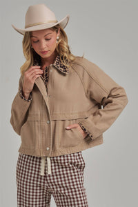 Just a Little Wild Barn Jacket: Taupe/ Leopard