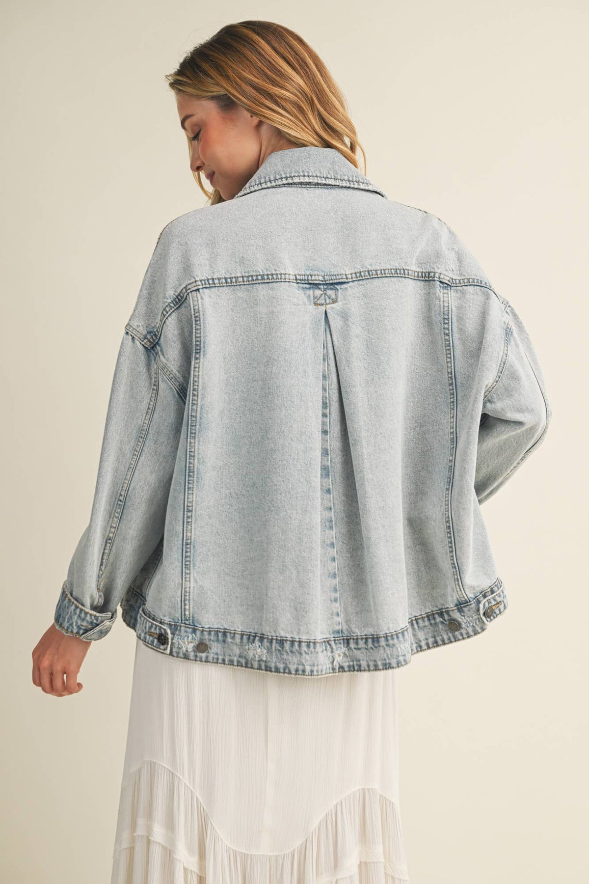 The Everyday Pleated Denim Jacket: Light Wash