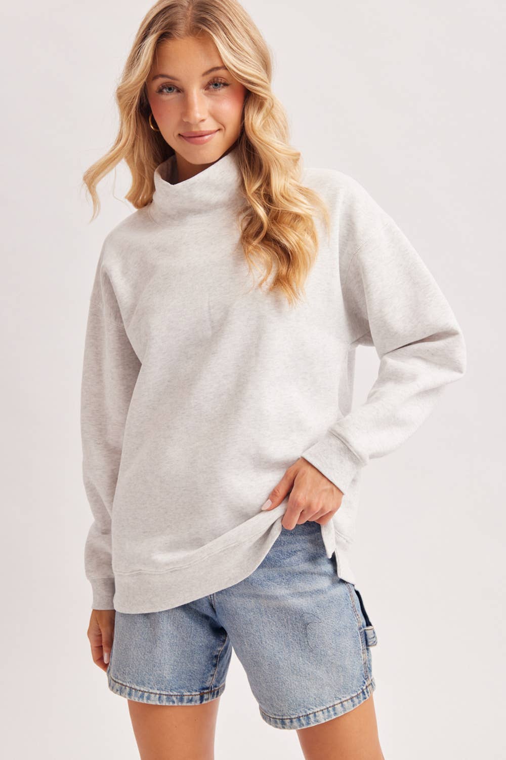 Easy Going Mock Neck Sweatshirt: Grey Marl