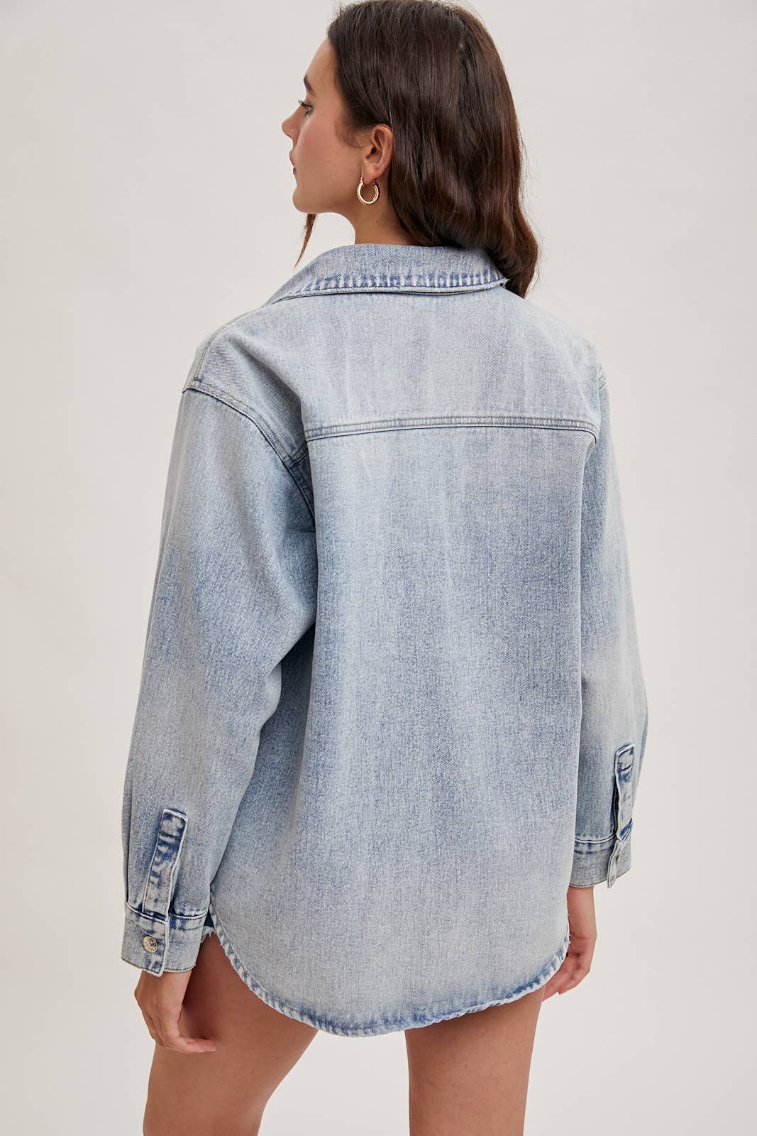 The Camille Washed Denim Shirt Jacket: Light Wash – Relaxed Button Down Shacket