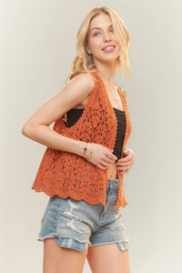 CROCHET VEST SCALLOP HEM - CET3544: Beige / S/M-M/L(3-3)