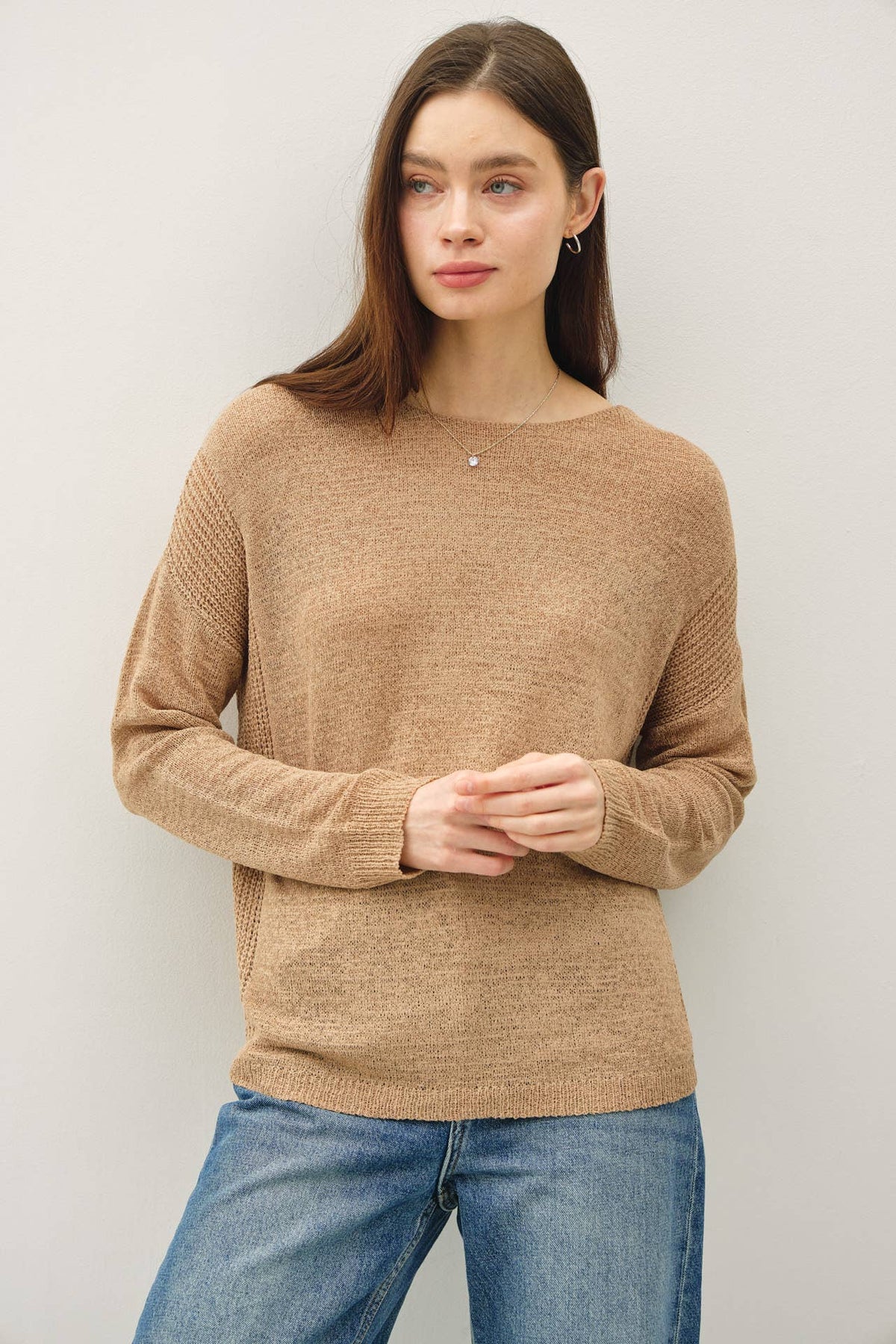 The Mae Lightweight Knit Sweater – Clay, Cocoa, Slate Blue & Taupe