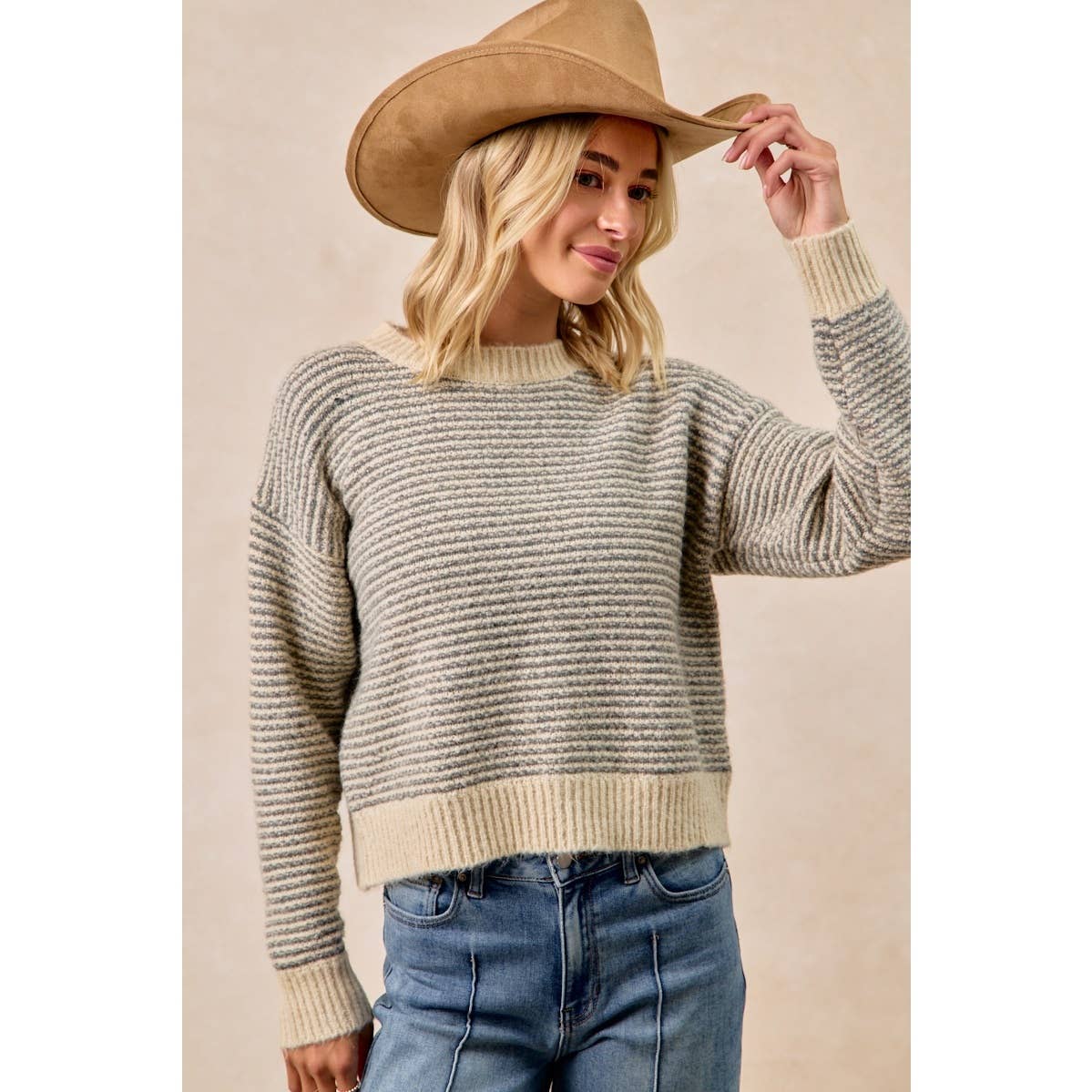 Just Enough Stripe Sweater: Charcoal/ Cream