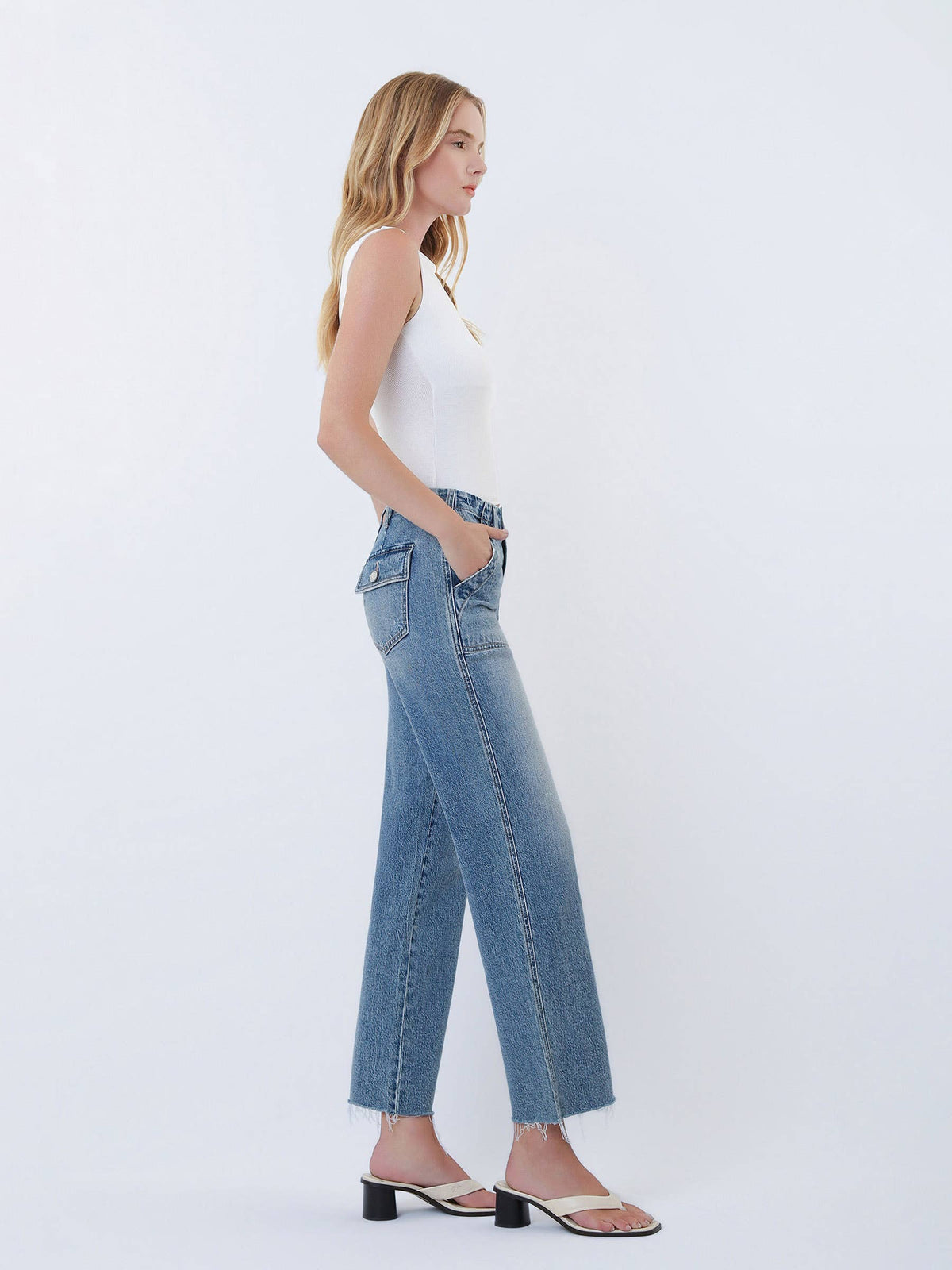Pocket Change Crop High Rise Slim Wide Leg Jeans