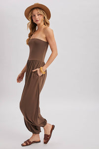 Mocha Strapless Jogger Jumpsuit