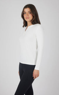 Brinley Rib Knit Henley Long Sleeve Top — Women’s Essential Layering Tee | Soft Stretch Rib