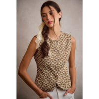 Heirloom Floral Button Vest: Cream/Multi