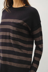 The Finley Striped Pocket Sweater: Charcoal – Relaxed Everyday Knit Sweater