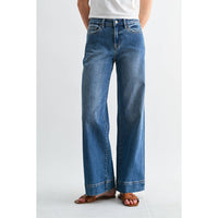 MICA "Camille" Mid Rise Wide Leg Trouser Hem Jeans: Medium Wash