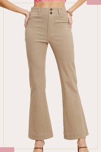Olive High Rise Wide Leg Flare Pants – Soft Washed Stretch Denim