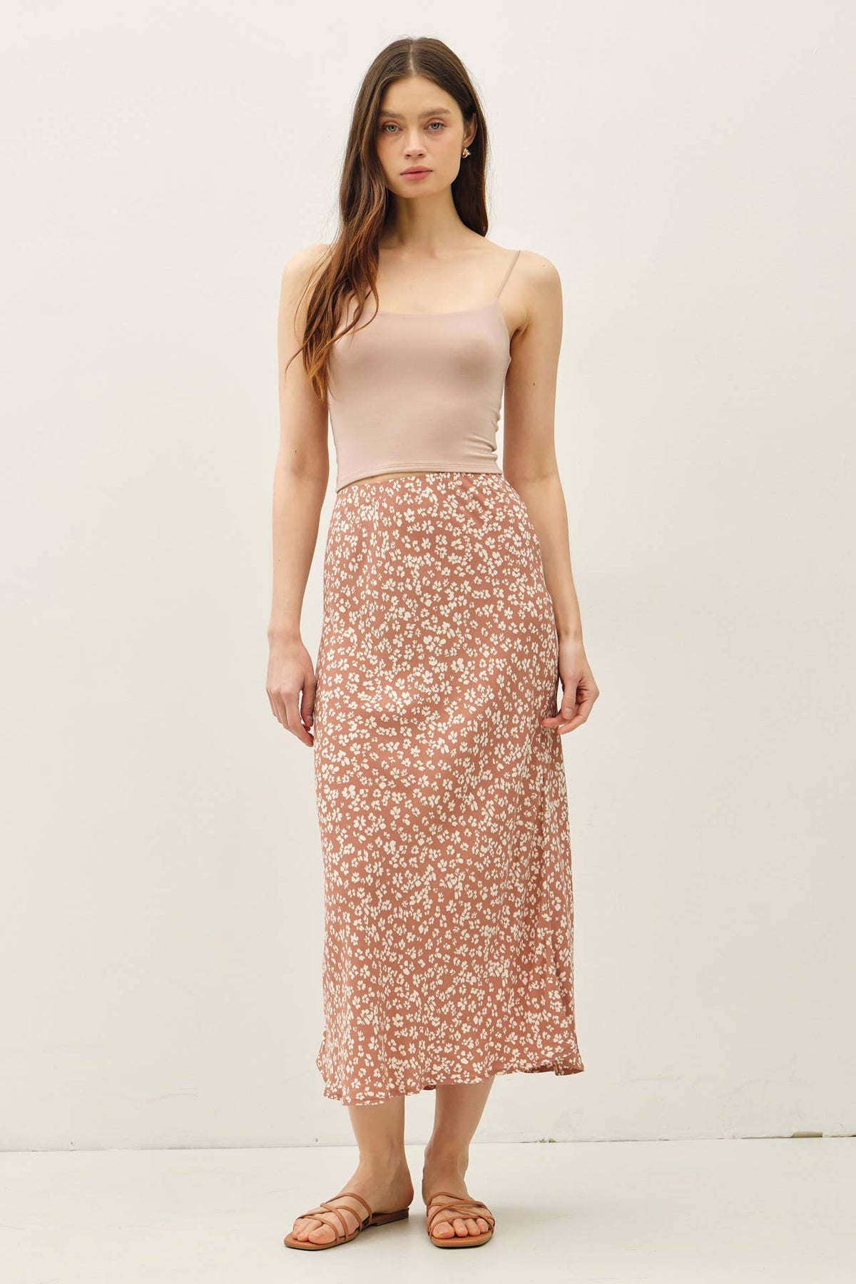 The Eliza Floral Midi Skirt: Mocha