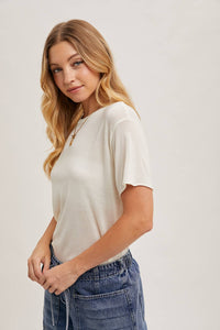 Willow Sheer Knit Crew Neck Tee – Cream & Rust Lightweight Layering Top