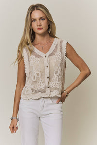 The Mariposa Crochet Button Front Vest